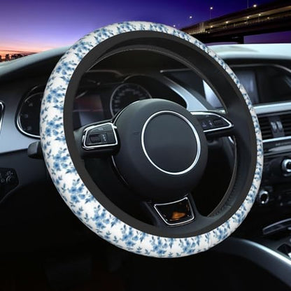 Flowers Blue License Plate Frame 2pc Flowers Cute License Plate Frame Flower Steering Wheel Cover Steering Wheel Cover Cars Aluminum with Fits Standard Us Ca Vehicles - color: flowers Blue