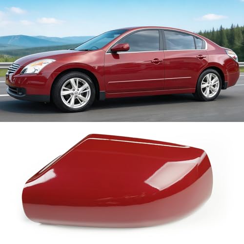 Moonlinks Mirror Cover Replacement Compatible With Nissan Altima 2.5L 2007 2008 2009 2010 2011 2012, Red Left Driver Side Clip-on Mirror Cap WITHOUT Turn Signal, Replace for 96302-JB13E (Red) - color: Left Red