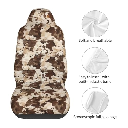 Car Seat Covers 2PCS Front Seat Only Cute Cow Automotive Vehicle Seat Cover, Cow Spot Cowhide Universal Seat Cover for Sedan, SUV, Truck Brown Car Accessories - color: Cute Cow