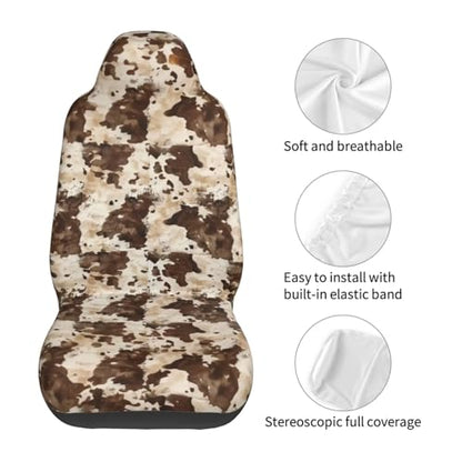 Car Seat Covers 2PCS Front Seat Only Cute Cow Automotive Vehicle Seat Cover, Cow Spot Cowhide Universal Seat Cover for Sedan, SUV, Truck Brown Car Accessories - color: Cute Cow