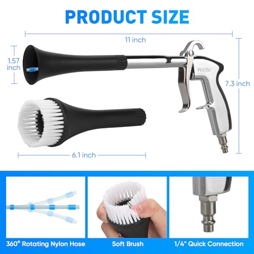 MYPIN Car Cleaning Gun, 6-9.2Bar, High Pressure Air Blow Gun with 2 Set Nozzle&Towel, Interior Car Cleaning for Vehicle Upholstery Carpet Seat - color: Black