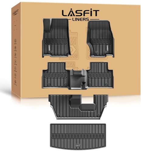 LASFIT Floor Mats & Trunk Mat for Jeep Grand Cherokee L 2021-2025 2026 7-Passenger (NOT Fit for 6-Passenger) All Weather TPE Custom Fit Car Mats Floor Liners Cargo Liner Cargo Mat Black - style: Grand Cherokee L 7 Seats 21-26