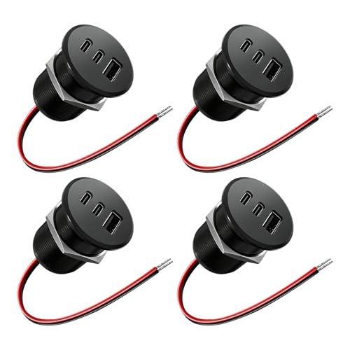4PCS 90W All-Aluminum RV USB Outlet 12V/24V 3 Charging Ports, GIBBAB 2 36W PD3.0 Type-C+18W QC3.0 Fast Charging Socket, Recessed Mount Car Charger Cigarette Lighter Replacement for Camper Trailer Boat - color: Black, size: 4P