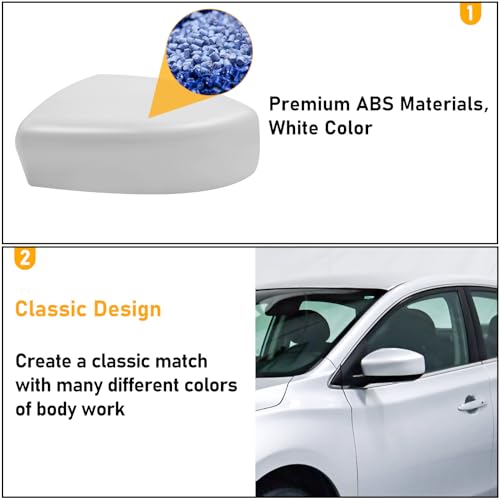 Moonlinks Compatible with Nissan Sentra 2013 2014 2015 2016 2017 2018 2019 Left Side Mirror Cover Replacement, White Primer Left Driver Side Door Rearview Mirror Cap Trim - size: Left White