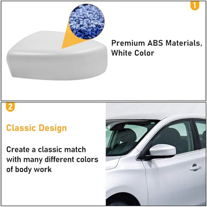 Moonlinks Compatible with Nissan Sentra 2013 2014 2015 2016 2017 2018 2019 Left Side Mirror Cover Replacement, White Primer Left Driver Side Door Rearview Mirror Cap Trim - size: Left White
