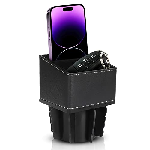 SUPERIOR ESSENTIALS Car Phone Holder & Key Storage Expander for Cupholder - Universal Size Phone Mount for Car - Elegant Design with Easy Installation - Effortless Charging Cell Phone Holder for Car - color: Black