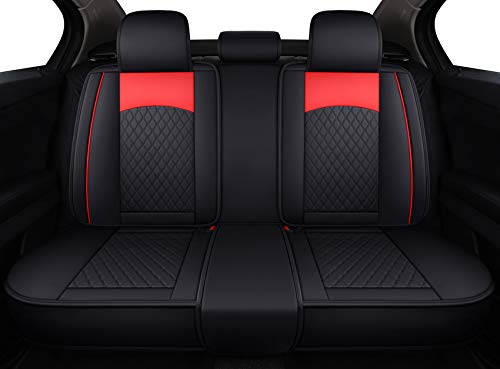 Aierxuan Leather Universal Car Seat Covers Split Bench 40/60 for Corolla Civic Hyundai Elantra Sentra Acura Altima Highlander Optima Mazda Ford VW Volvo Audi Benz(Rear Seat/Black-Red) - color: Rear Seat/Black-Red