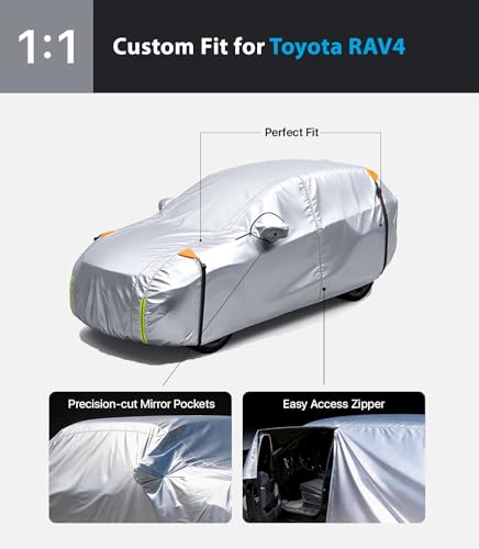 Wigoo Toyota RAV4 Car Cover 1996-2026, Custom Fit Waterproof All Weather Outdoor Full Exterior SUV Cover, Windproof Rain Sun UV Snow Dust Protection, Paint-Safe Lining, Door Zipper, RAV4 Accessories - size: For Rav4 (1996-2026)