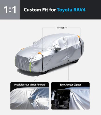 Wigoo Toyota RAV4 Car Cover 1996-2026, Custom Fit Waterproof All Weather Outdoor Full Exterior SUV Cover, Windproof Rain Sun UV Snow Dust Protection, Paint-Safe Lining, Door Zipper, RAV4 Accessories - size: For Rav4 (1996-2026)