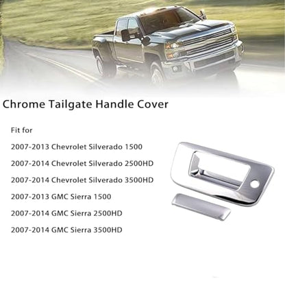 AUCERAMIC Chrome Tailgate Door Handle Cover with Keyhole Compatible with 2007-2013 Chevy Silverado GMC Sierra 1500 2500HD 3500HD