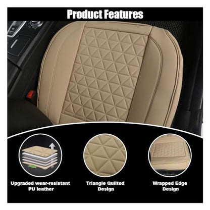 GLSOWEE Leather Car Seat Cover, Auto Front Bottom Seat Cover Luxury Car Seat Protector Anti-Slip Waterproof Cushion Cover with Storage Pocket, for Most Cars, Trucks, SUVs (Beige) - color: Beige