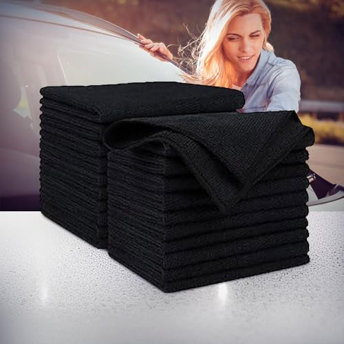 20 Pack Microfiber Cleaning Cloths, 12x12 Inch Lint-Free Towels for Cars, Kitchens, Windows, Workshops - Super Absorbent & Scratch-Free, Black - color: Black
