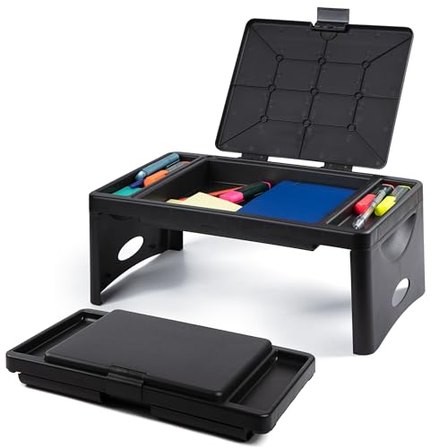 Loddie Doddie Foldable Lap Desk - 9.75 x 12 in, Black, Plastic - Accessory Trays & Storage Pocket for Lap Desk with Storage - Kids Travel Tray for Car Seat - Foldable Laptop Table for Small Spaces - color: Black