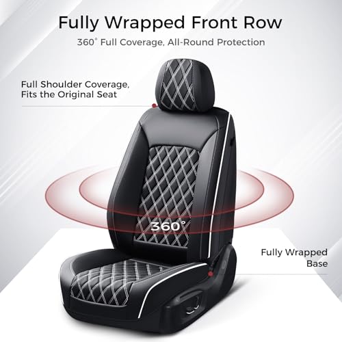 Huidasource Universal Car Seat Cover, Nappa Leather Car Seat Cover Set, Velcro Adjustable, Compatible with Airbags, Armrests, Child Seat, fit for Most Cars, Vans, Trucks, SUVs (Full Set/Black&White) - color: 01FS# Black & White01, size: 5pcs Full Set