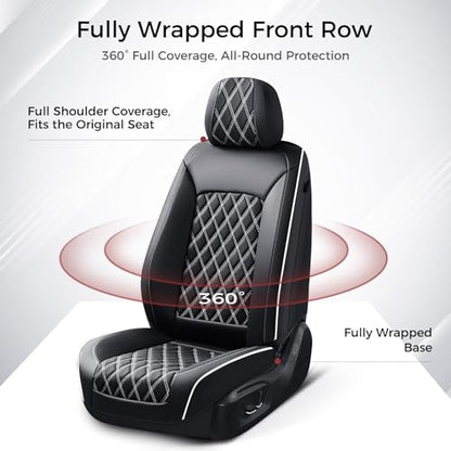 Huidasource Universal Car Seat Cover, Nappa Leather Car Seat Cover Set, Velcro Adjustable, Compatible with Airbags, Armrests, Child Seat, fit for Most Cars, Vans, Trucks, SUVs (Full Set/Black&White) - color: 01FS# Black & White01, size: 5pcs Full Set