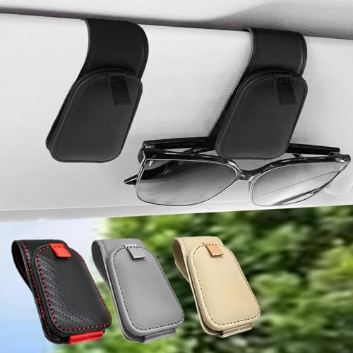 Sunglass Holder for Car, 2 Pack Car Sunglass Holder Visor Clip Magnetic Leather Sun Glasses Eyeglass Hanger, Black, Fit for Different Size Eyeglasses - color: Black