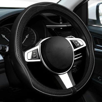 NBTEPEM Customized Auto Car Steering Wheel Cover for Toyota, Microfiber Leather Steering Wheel Covers with Anti-Slip Lining, Breathable, Safety, Soft, Sports Style (Black with Grey Line) - color: Black with Grey Line