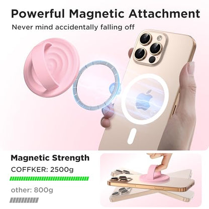 Magnetic Phone Grip Ring Holder, Liquid Silicone Magnet Cell Phone Grip Finger Loop, Compatible with Magsafe, Back of Phone for iPhone 17/16/15/14/13/12 Series, Pink - color: Pink