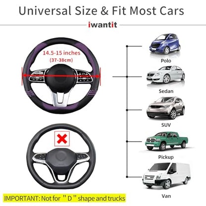 Iwantit® Steering Wheel Covers with Leather and Anti-Slip Rubber Ring, Universal Fit 14.5-15 inches for Cars,SUV (Purple/Black) - color: 007-Purple/black