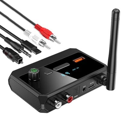 Bluetooth 5.3 Receiver, RCA Bluetooth Adapter for Home Stereo, Support Optical AUX 3.5mm, RCA Bluetooth Receiver Adapter for Stereo Speakers, Home Music Streaming Stereo System