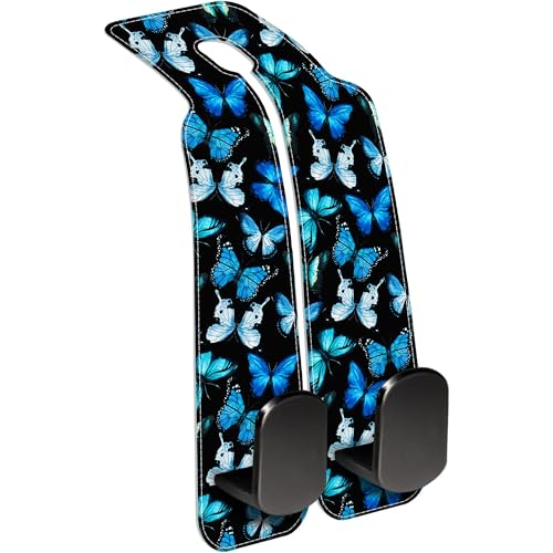 Purse Hook for Car Watercolor Blue Butterflies 1 Pack Headrest Back Seat Hook Premium Leather Double Metal Hanger Storage Pack Bag Purse Holder Car Interior Accessories - color: Watercolor Blue Butterflies