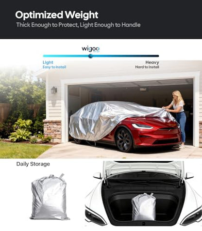 Wigoo Tesla Model X Car Cover Accessories 2015-2026, Custom Fit Waterproof All Weather Outdoor Full Car Cover, Windproof UV Rain Snow Dust Protection, Door Zipper, Charging Port, Ventilated Mesh - size: For Model X (2015-2026)