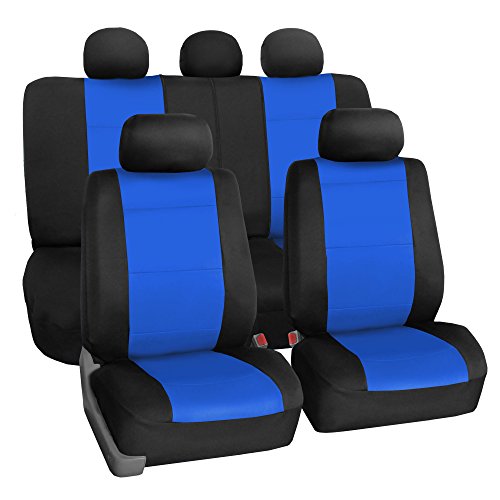 FH Group Waterproof Neoprene Car Seat Covers Full Set – Universal Fit Front & Split Bench Rear Seat Covers, Airbag Compatible Automotive Seat Protectors for Cars, SUVs & Vans, Blue - color: Blue, style: Full Set