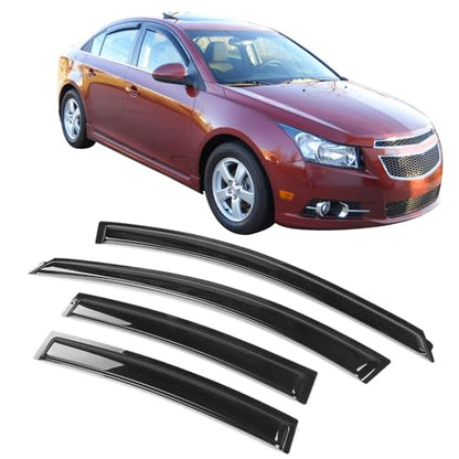 Window Visor Compatible with 2010-2015 Chevrolet Cruze 2016 Chevrolet Cruze Limited, Slim Style Acrylic Black Sun Rain Wind Guards Cover 4Pcs Set by IKON MOTORSPORTS, 2011 2012 2013 2014