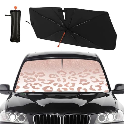 Socira Rose Gold Leopard Car Windshield Sunshade Umbrella Foldable Umbrella Cute Sun Shade Windshield Cover Sunshade Leopard Print Car Accessories Keeps Cool (57" X 30") - color: Color-LP1, size: 57X31 Inch