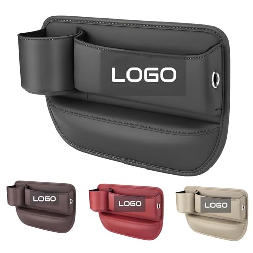 Car Leather Cup Holder Gap Bag, Custom Seat Gap Storage Box with Logo/Text, Adjustable Car Seat Storage Box, Leather Car Seat Gap Organizer, for Glasses Phones Keys and Cards(Driver Side, Black) - color: Black