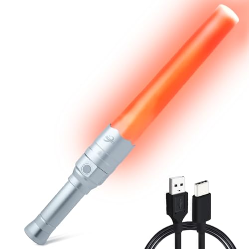 Small Safety Wand Flashlight for Traffic,Car,Emergency, USB C Rechargeable Torch with Working | Red Lights - color: Silver
