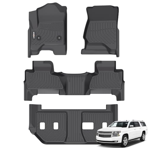GINOWY-Floor Mats for Chevy Suburban/GMC Yukon XL 2015-2020 2nd Row with Bench Seat, All Weather Car Floor Mats Non-Silp Suburban 2020 Accessories Rubber Floor Liners - style: 4) for Chevy Suburban 2015-2020 Floor Mats