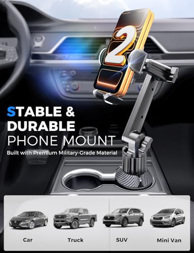 eSamcore Cup Holder Phone Holder, 15" Height Car Cup Holder Phone Mount Heavy-Duty Holders for Your Car Truck Cupholder with Expandable Base Fit for iPhone 17/16/ 15, 4.7”-7” Cellphone
