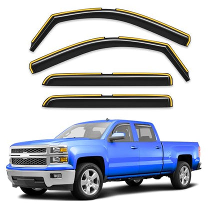 in-Channel Extra Durable Rain Guards Fit for 2014-2018 Chevy Chevrolet Silverado/GMC Sierra Crew Cab Truck,Vent Window Visors, Window Deflector, Vent Shades Car Accessories -4 pcs - size: For 2014-2018 Silverado/GMC Sierra Crew Cab
