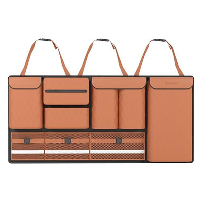 Backseat Hanging Organizer with Large Storage Bags | PU Leather, Large Capacity | Adjustable Straps, Waterproof & Collapsible | Universal Fit for SUVs, Sedans & Trucks | Brown, 37.8" x 18.1" - P810 - color: Leather-Brown