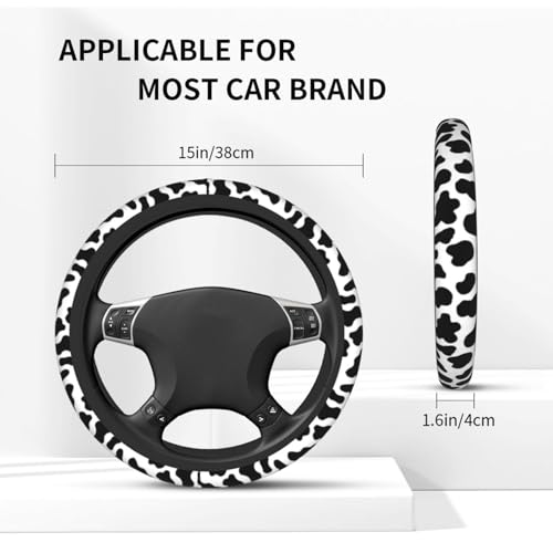 Cow Print License Plate Frame 2pc Cattle Print License Plate Frame Cow Print Steering Wheel Cover Cows Steering Wheel Cover Cars Aluminum with Fits Standard Us Ca Vehicles - color: Cow Print