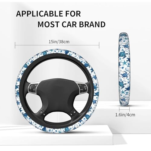 Sea Turtle Steering Wheel Cover Elastic Non-Slip Car Steering Wheel Covers with Seat Belt Shoulder Pad for Women Men - color: Sea Turtle