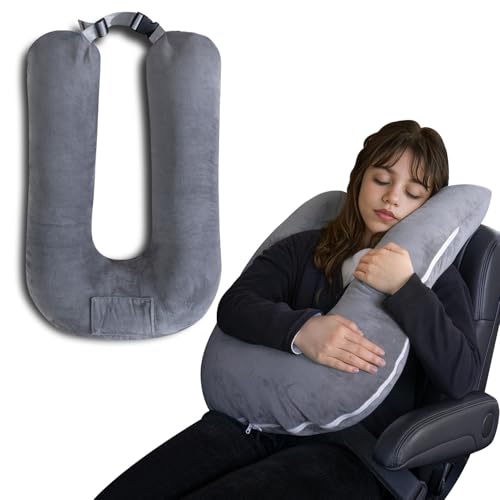 QUEEN ROSE Car Travel Pillow for Sleeping, Adjustable Head Support for Adults & Kids, Breathable Soft Neck Cushion for Road Trips, Machine Washable Cover, Grey - color: Grey