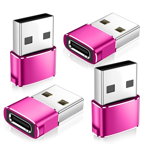 𝟒𝐏𝐚𝐜𝐤 𝐔𝐩𝐠𝐫𝐚𝐝𝐞𝐝 USB to USB C Adapter,Type-C Female to A Male Car Charger OTG Converter for Apple Watch Ultra 8 9 10,iPhone 16 15 14 13 Pro Max,Samsung S24,Nintendo Switch,AirPods,iPad,Car - color: Rose red