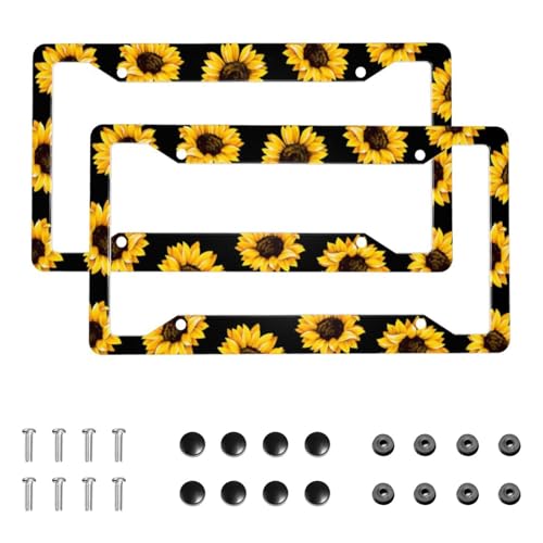 Sunflower License Plate Frame, Set of 2 Aluminum Yellow Sunflowers License Plate Holder, Women & Men Rust-Proof Waterproof Car Decorative Tag Frames for Standard US 12.3 X 6.3 in - color: Sunflower