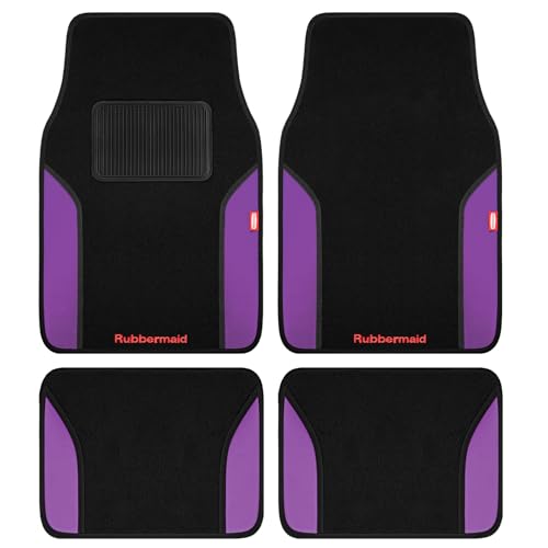 Rubbermaid Car Mats, Carpeted Floor Car Mat with Faux Leather & Built-in Heel Pad, Two-Tone Car Rug Floor Mats, Stylish Carpeted Floor Mats for Cars, Trucks & SUVs Purple Color - color: Purple