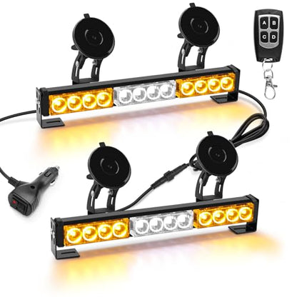 Amber and White Traffic Advisor Strobe Lights Bar For Vehicles Trucks Wireless Remote Control 23 Flash Patterns 2pcs 12.8 inch LEDs Flashing Warning Lights - color: Amber White
