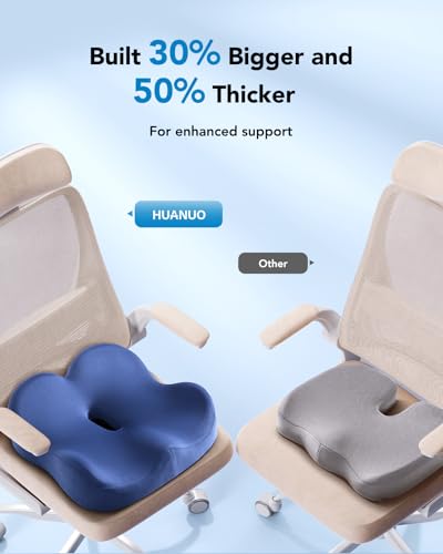 HUANUO Ergonomic Seat Cushion, Memory Foam Cooling Gel Office Chair Cushion for Hip Support, Tailbone Pressure Relief, Breathable Car Seat Cushion for Home, Work, Driving