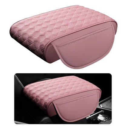 Car Armrest Cushion, 12.2"×8.3" Leather Auto Memory Foam Center Console Pad with Storage Pocket, Waterproof & Anti-Scratch Elbow Pillow Armrest Seat Box Protector, Universal Fit (Pink) - color: Pink