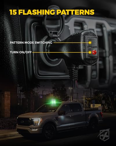 Xprite Upgraded 12" 72LED Rooftop Mini Strobe Lights, Emergency Safety Flashing Beacon Light bar with Magnetic Base for 12V-24V Construction Vehicles, Trucks, Snow Plow, Postal Car (Mix White/Green) - color: White Green