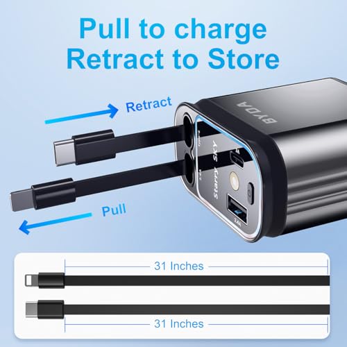 4 in 1 Retractable Car Charger with Starry Light,69W Cigarette Lighter Charger,USB C Fast Car Charger for iPhone 17 Pro Max 16 15 14 13 12 11 (Lightning+USB-C & PurpleLight) - size: Lightning+USB-C & PurpleLight