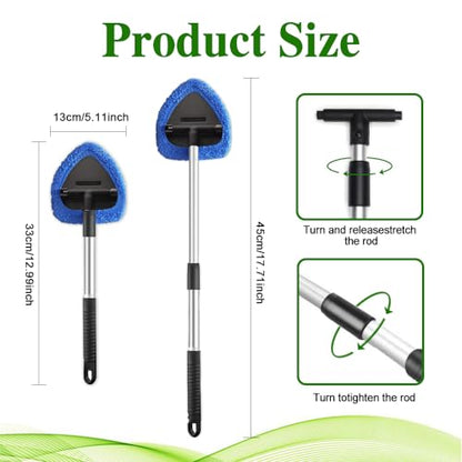 Windshield Cleaning Tool, Car Window Cleaner with 4 Washable Reusable Microfiber Pads, Auto Interior Exterior Extendable Long Handle Glass Wiper Cleaning Kit Universal for Office and Home (Blue) - color: Blue