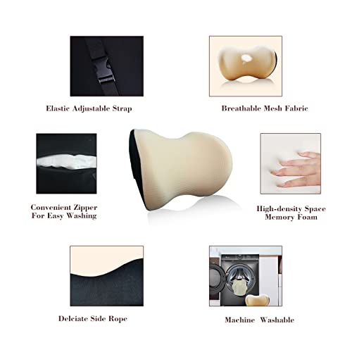 Super Comfy Car Headrest Pillow, Car Pillow for Neck Pain Relief with Adjustable Strap, 100% Memory Foam & Breathable Removable Cover, Ergonomic Design - Softness Travel Car Neck Pillow(Beige, 1PC) - color: Beige