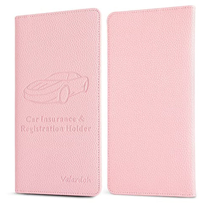 Valardoh Premium Car Registration and Insurance Card Holder, Car Document Holder for Cards, Driver License & other Essential Documents (Pink) - color: Pink