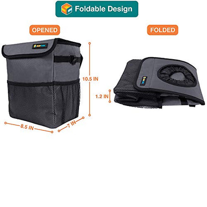 SUN CUBE Waterproof Car Trash Can with Lid, Mesh Pockets | Leakproof Car Garbage Can Hanging | Auto Trash Bin, Garbage Bag Organizer for Headrest, Console, Truck (Dark Gray) - color: Dark Grey